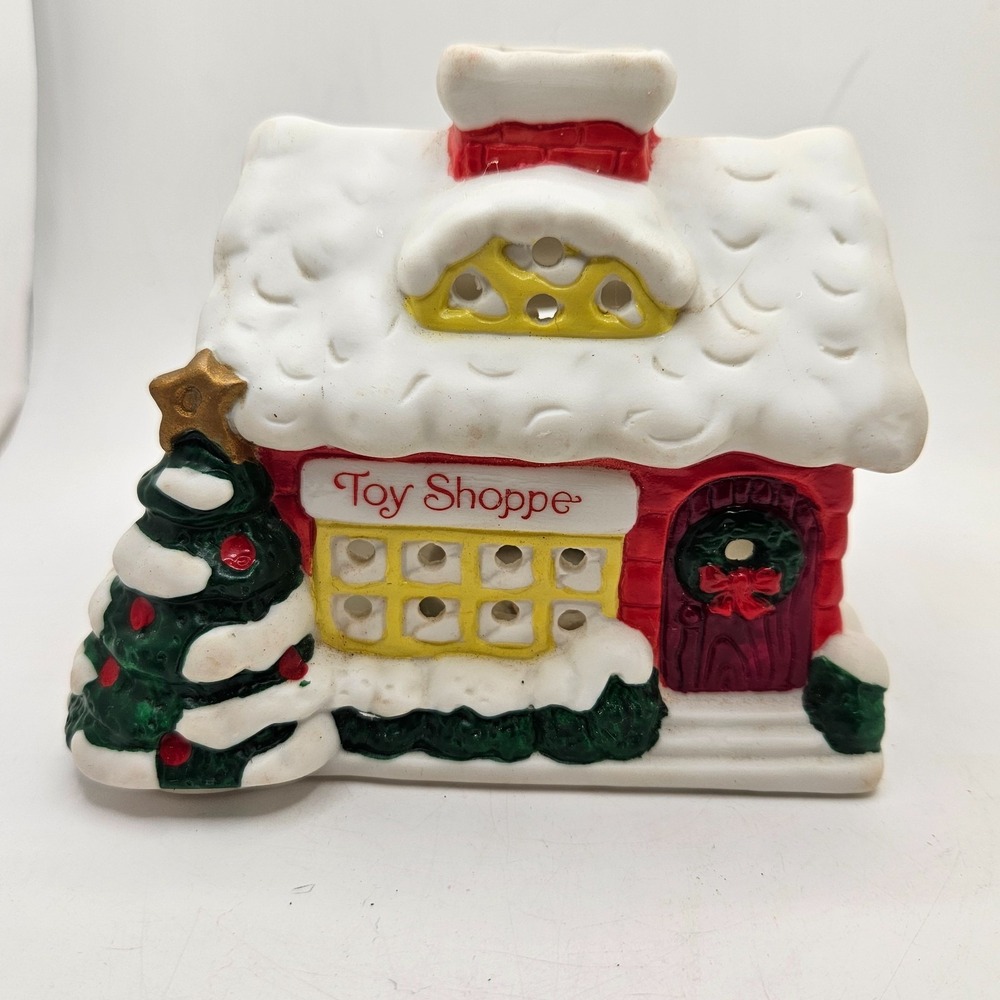 Vintage American Greetings Toy Shoppe Christmas Village Ceramic Tealight Holder